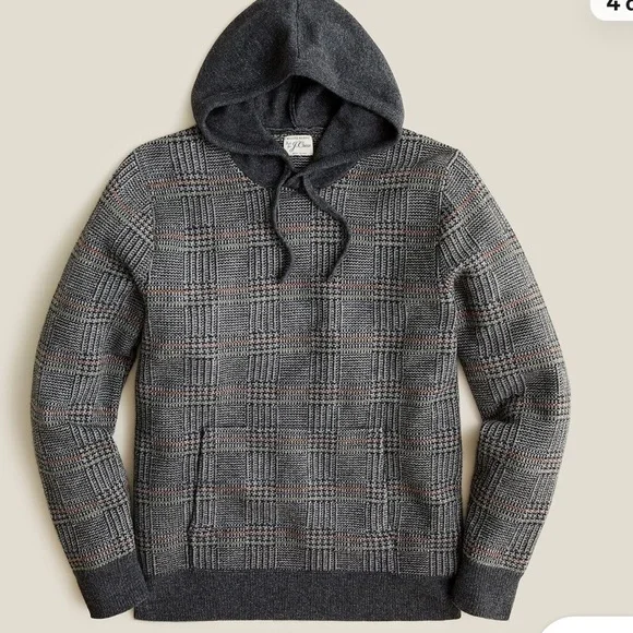 J. Crew Rugged Merino Wool Charcoal Plaid Hoodie size M. Like new! - Picture 1 of 15